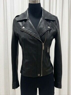 BCBGeneration Black Leather Asymmetric Moto Jacket